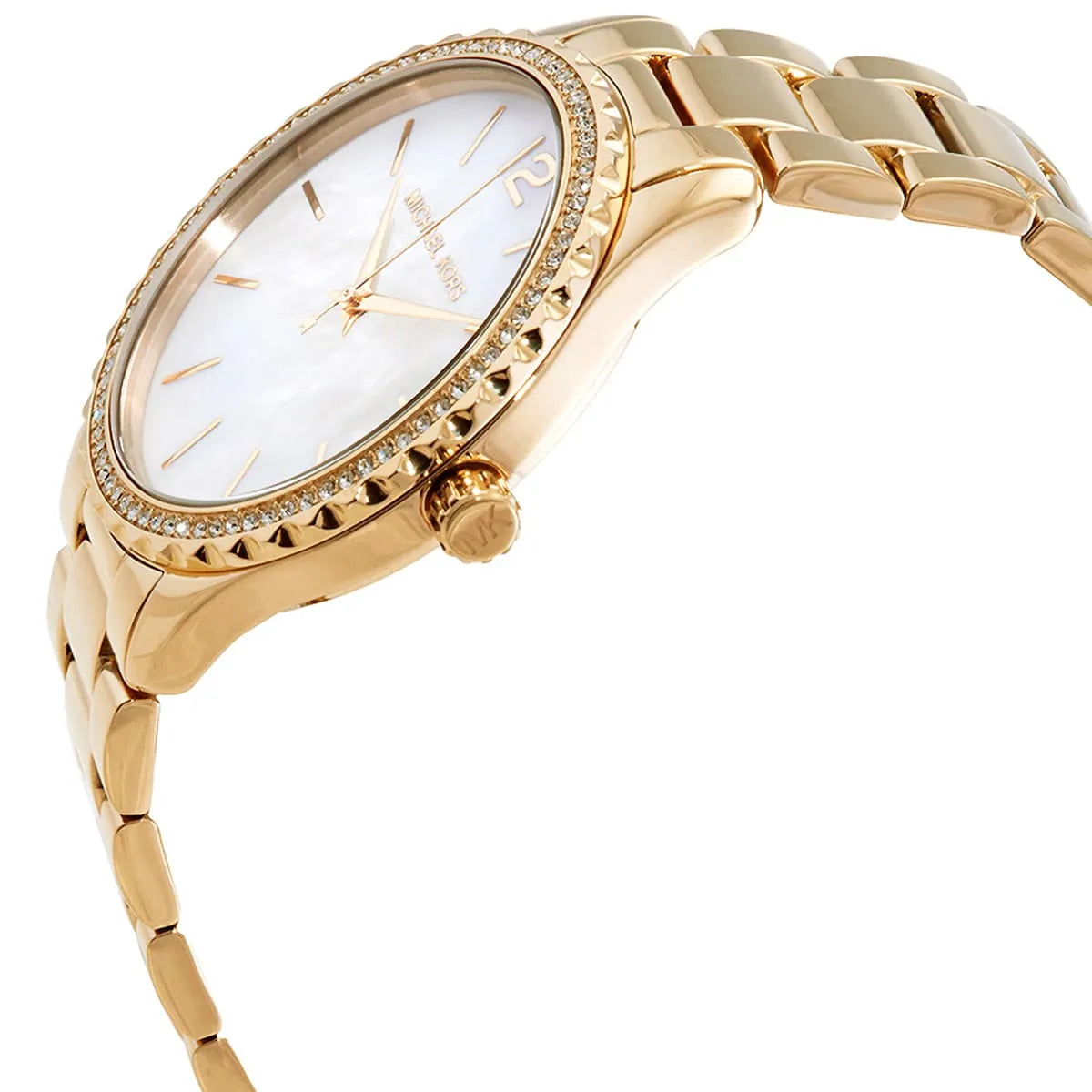  Shop Authentic Michael Kors Layton Three Hand Mother of Pearl White Dial Gold Steel Strap Watch For Women - MK6870 - Luxxuri