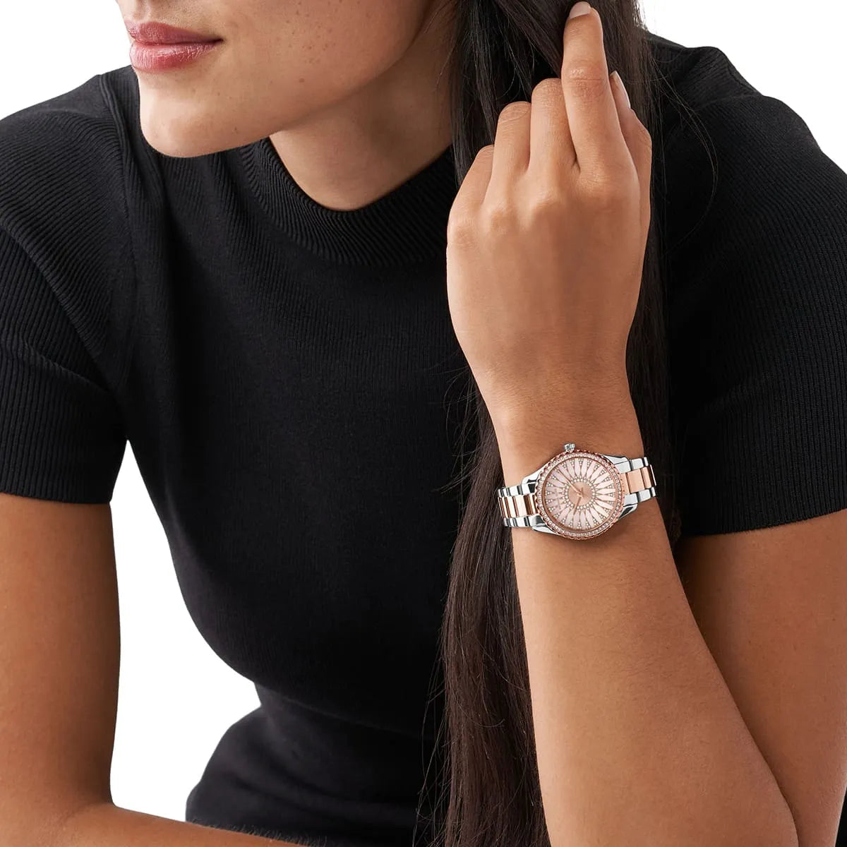  Shop Authentic Michael Kors Layton Three Hand Pink Dial Two Tone Steel Strap Watch For Women - MK6894 - Luxxuri