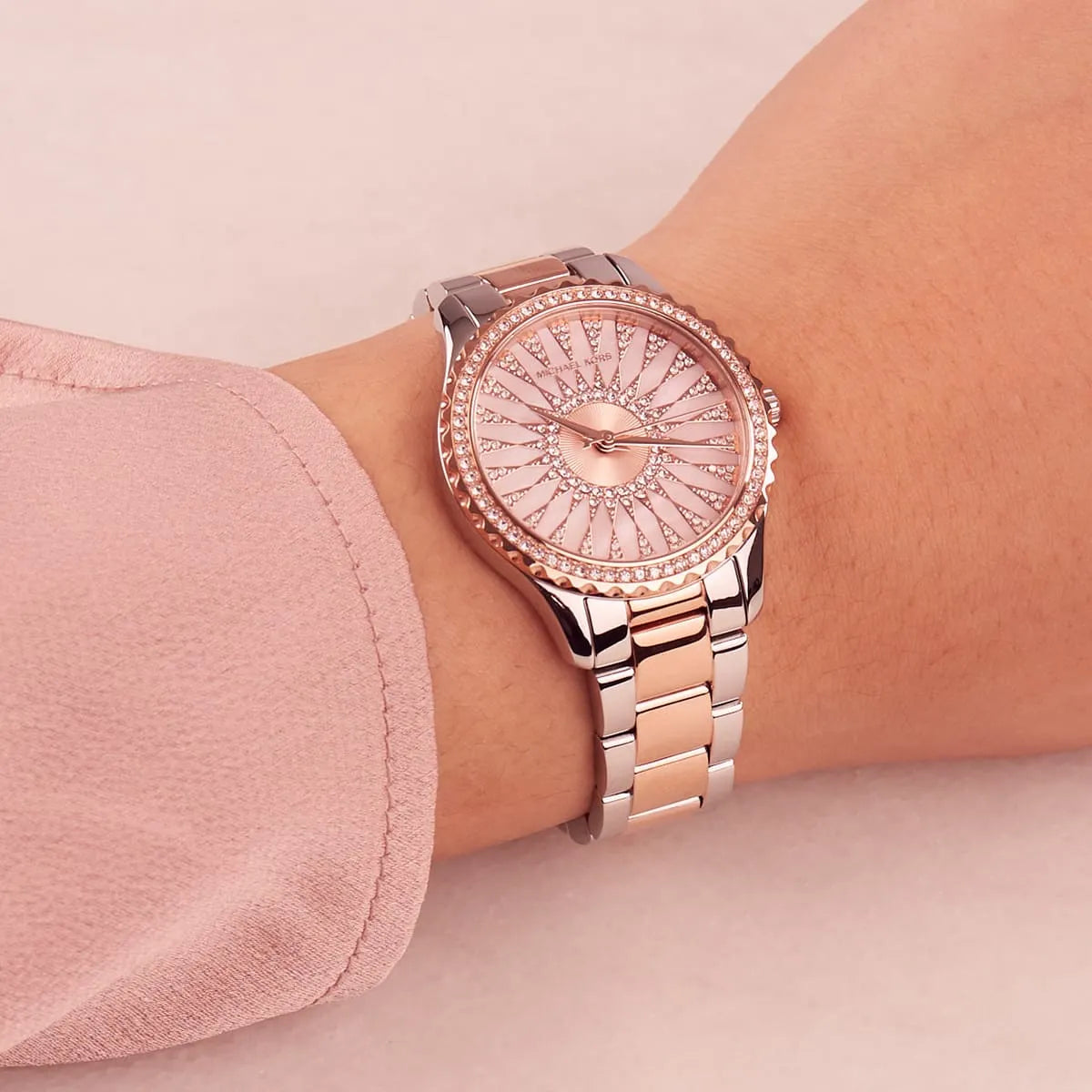  Shop Authentic Michael Kors Layton Three Hand Pink Dial Two Tone Steel Strap Watch For Women - MK6894 - Luxxuri