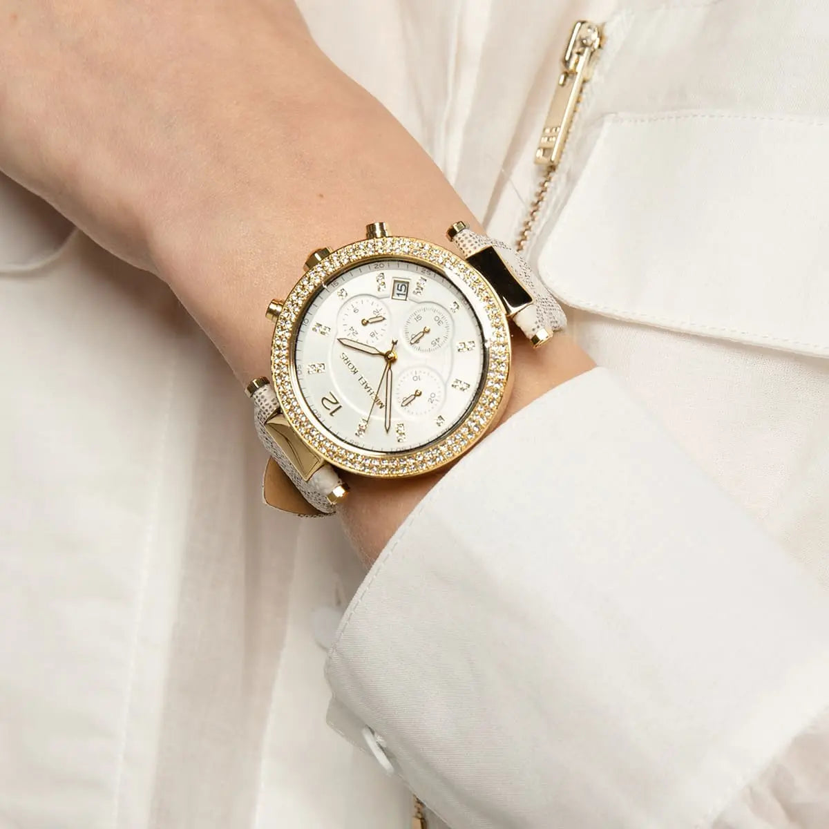  Shop Authentic Michael Kors Parker Chronograph White Dial White Leather Strap Watch For Women - MK6916 - Luxxuri