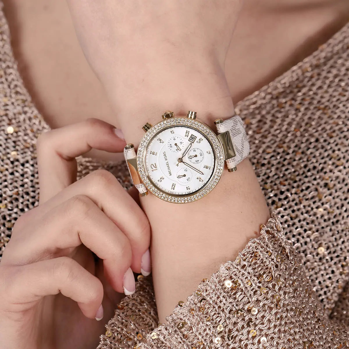  Shop Authentic Michael Kors Parker Chronograph White Dial White Leather Strap Watch For Women - MK6916 - Luxxuri