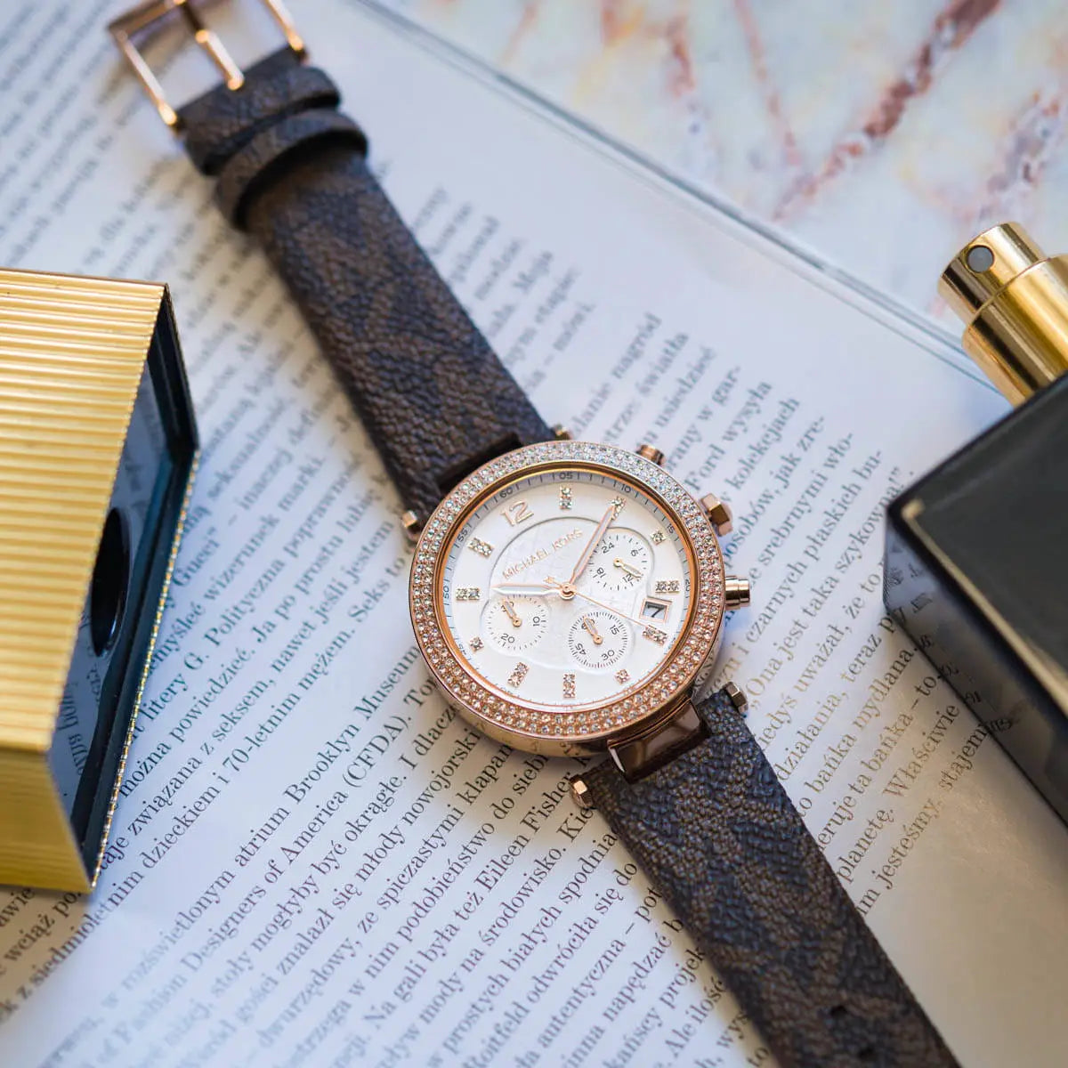  Shop Authentic Michael Kors Parker Chronograph White Dial Brown Leather Strap Watch For Women - MK6917 - Luxxuri