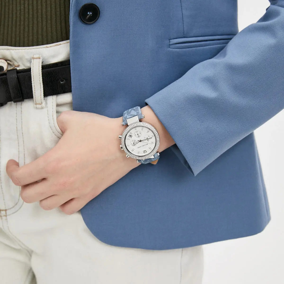  Shop Authentic Michael Kors Parker Silver Dial Blue Leather Strap Watch For Women - MK6936 - Luxxuri