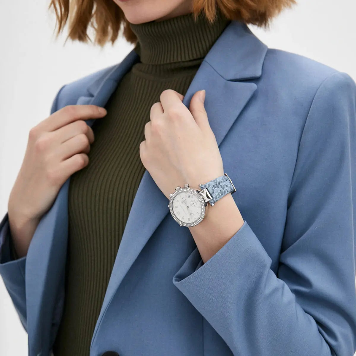  Shop Authentic Michael Kors Parker Silver Dial Blue Leather Strap Watch For Women - MK6936 - Luxxuri