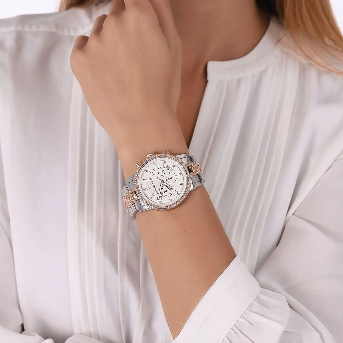  Shop Authentic Michael Kors Ritz Chronograph Silver Dial Two Tone Steel Strap Watch For Women - MK6938 - Luxxuri