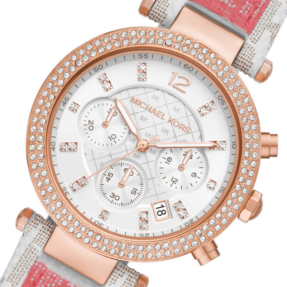 Shop Authentic Michael Kors Parker Chronograph White Dial Two Tone Leather Strap Watch For Women - MK6951 - Luxxuri