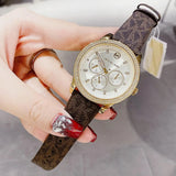  Shop Authentic Michael Kors Tibby Multifunction Gold Dial Brown Leather Strap Watch For Women - MK6966 - Luxxuri