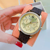  Shop Authentic Michael Kors Tibby Multifunction Gold Dial Brown Leather Strap Watch For Women - MK6966 - Luxxuri
