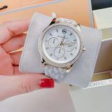  Shop Authentic Michael Kors Tibby Multifunction Silver Dial White Leather Strap Watch For Women - MK6967 - Luxxuri