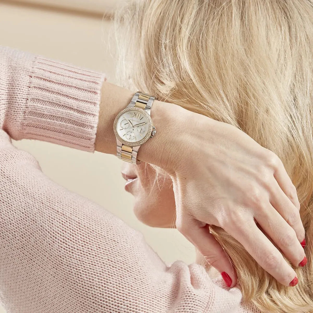  Shop Authentic Michael Kors Camille Multifunction Silver Dial Two Tone Steel Strap Watch For Women - MK6982 - Luxxuri