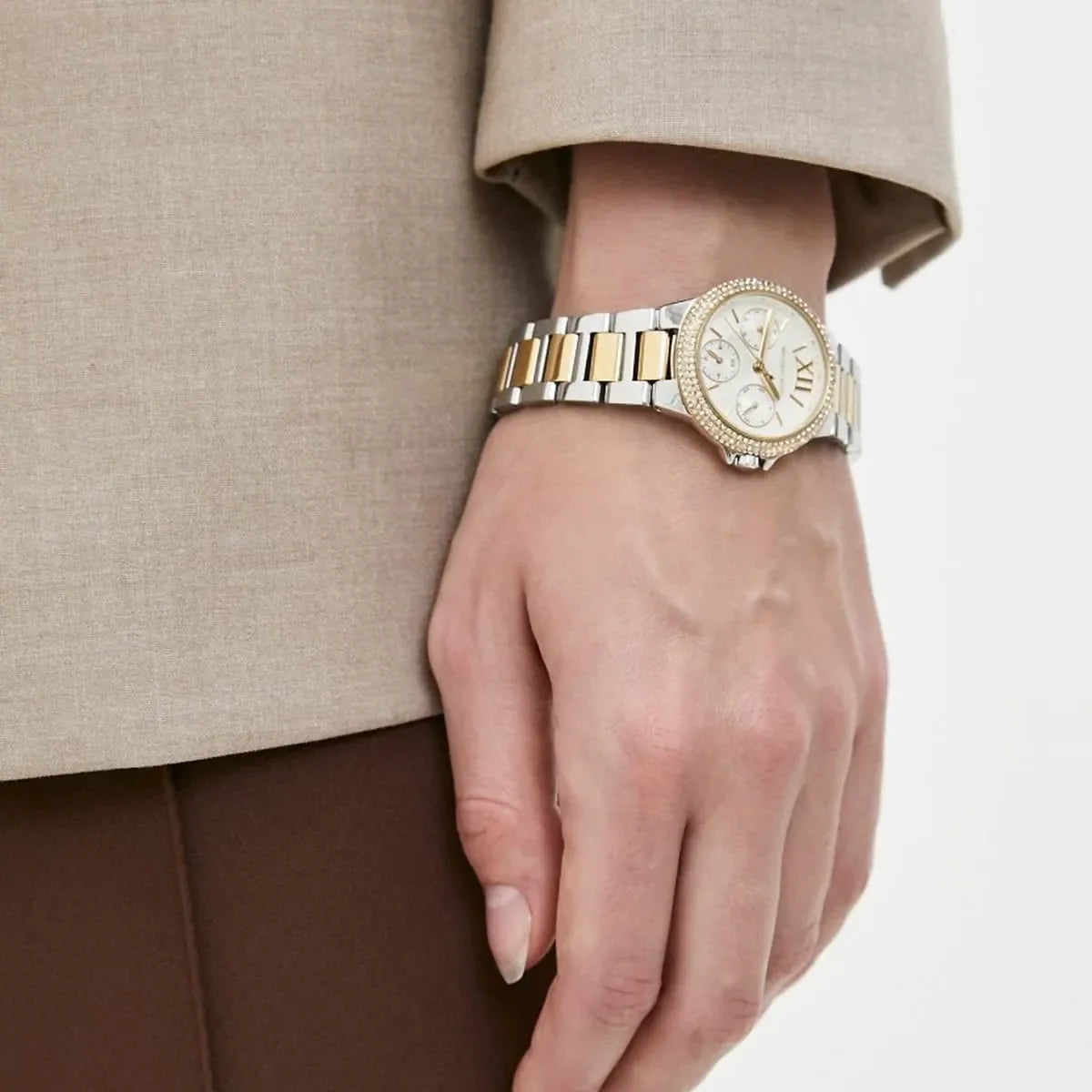  Shop Authentic Michael Kors Camille Multifunction Silver Dial Two Tone Steel Strap Watch For Women - MK6982 - Luxxuri