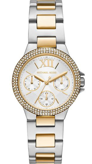  Shop Authentic Michael Kors Camille Multifunction Silver Dial Two Tone Steel Strap Watch For Women - MK6982 - Luxxuri