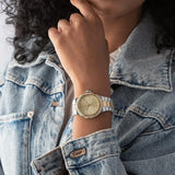  Shop Authentic Michael Kors Lennox Three-Hand Gold Dial Two Tone Steel Strap Watch For Women  - MK6988 - Luxxuri