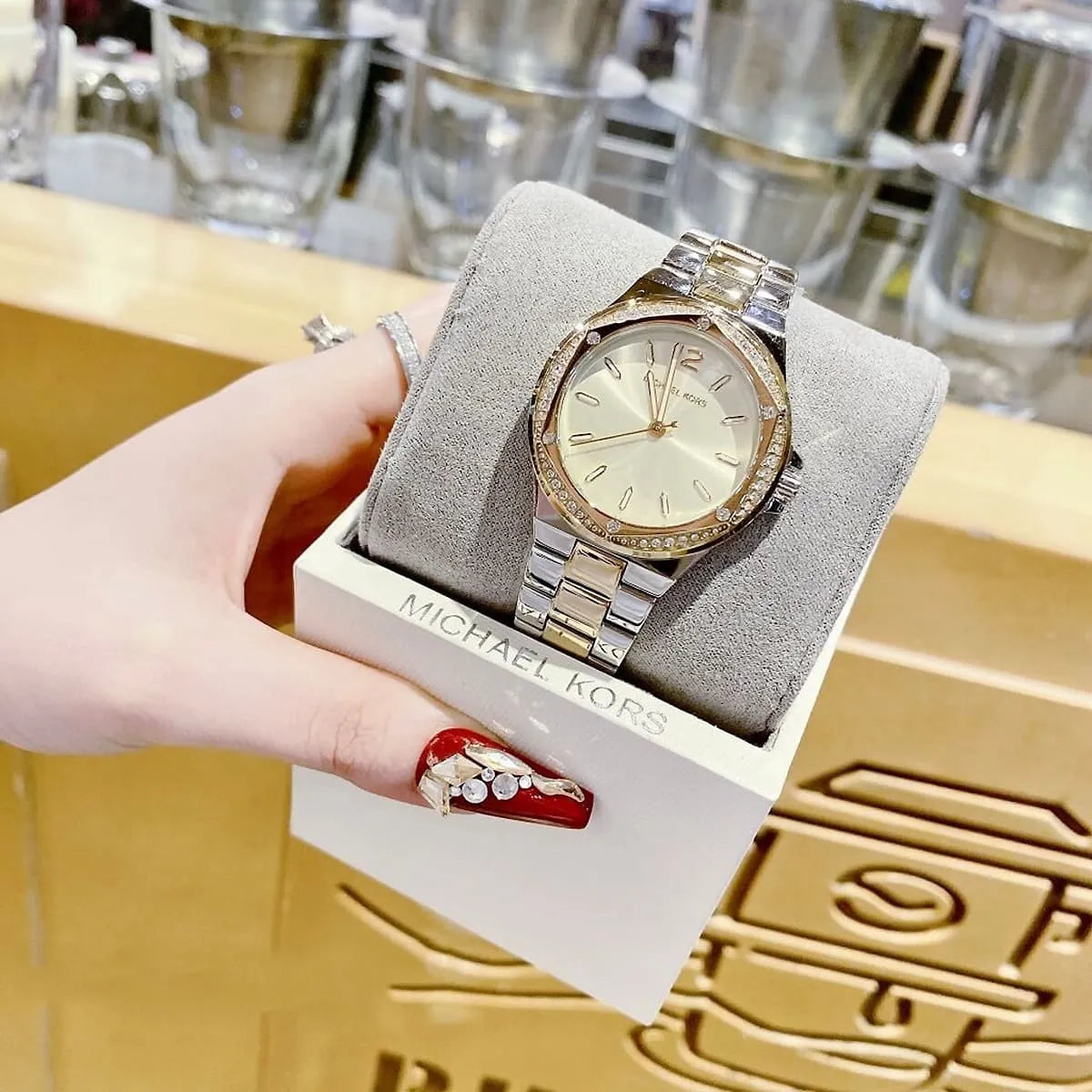  Shop Authentic Michael Kors Lennox Three-Hand Gold Dial Two Tone Steel Strap Watch For Women  - MK6988 - Luxxuri