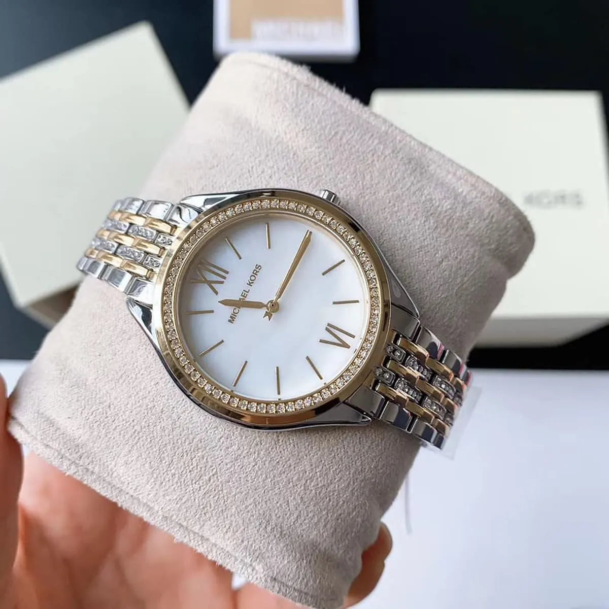  Shop Authentic Michael Kors Mindy Three Hand White Dial Two Tone Steel Strap Watch For Women - MK7084 - Luxxuri