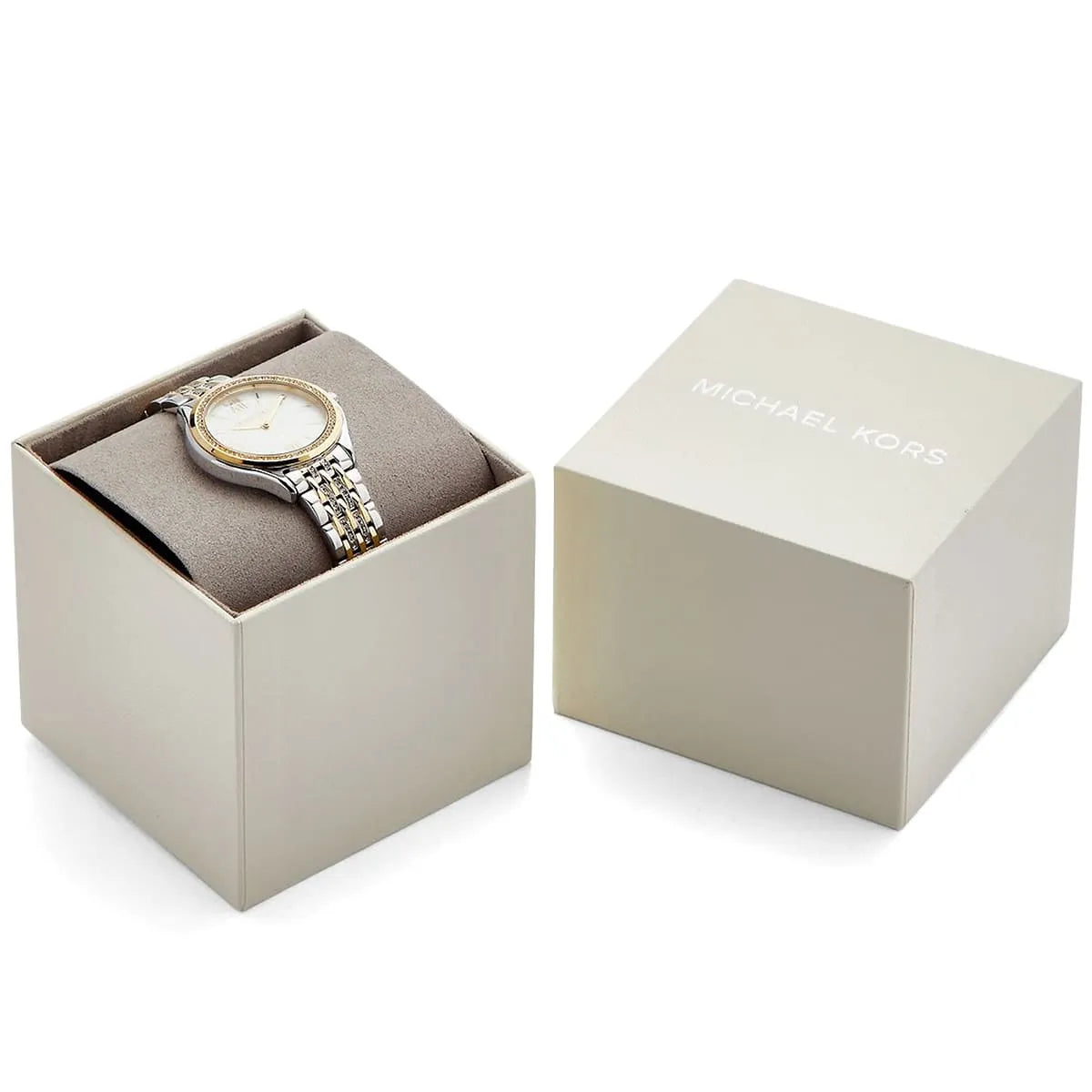  Shop Authentic Michael Kors Mindy Three Hand White Dial Two Tone Steel Strap Watch For Women - MK7084 - Luxxuri