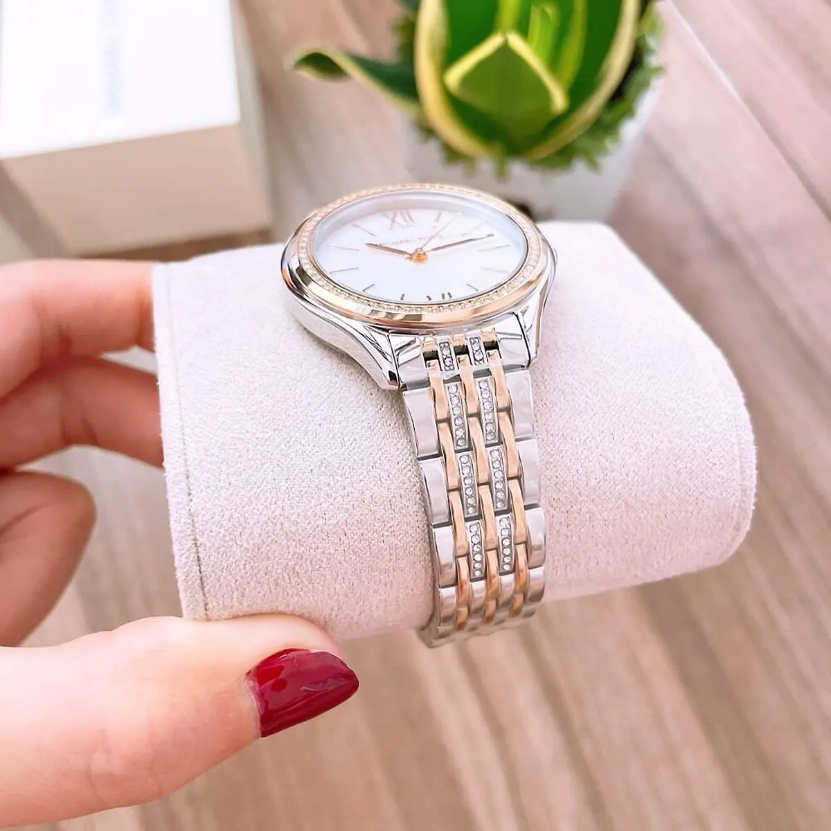  Shop Authentic Michael Kors Mindy Three Hand White Dial Two Tone Steel Strap Watch For Women - MK7084 - Luxxuri