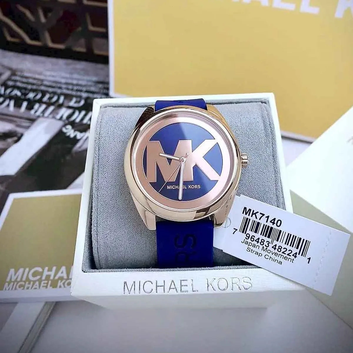  Shop Authentic Michael Kors Janelle Three Hand Blue Dial Blue Rubber Strap Watch For Women - MK7140 - Luxxuri
