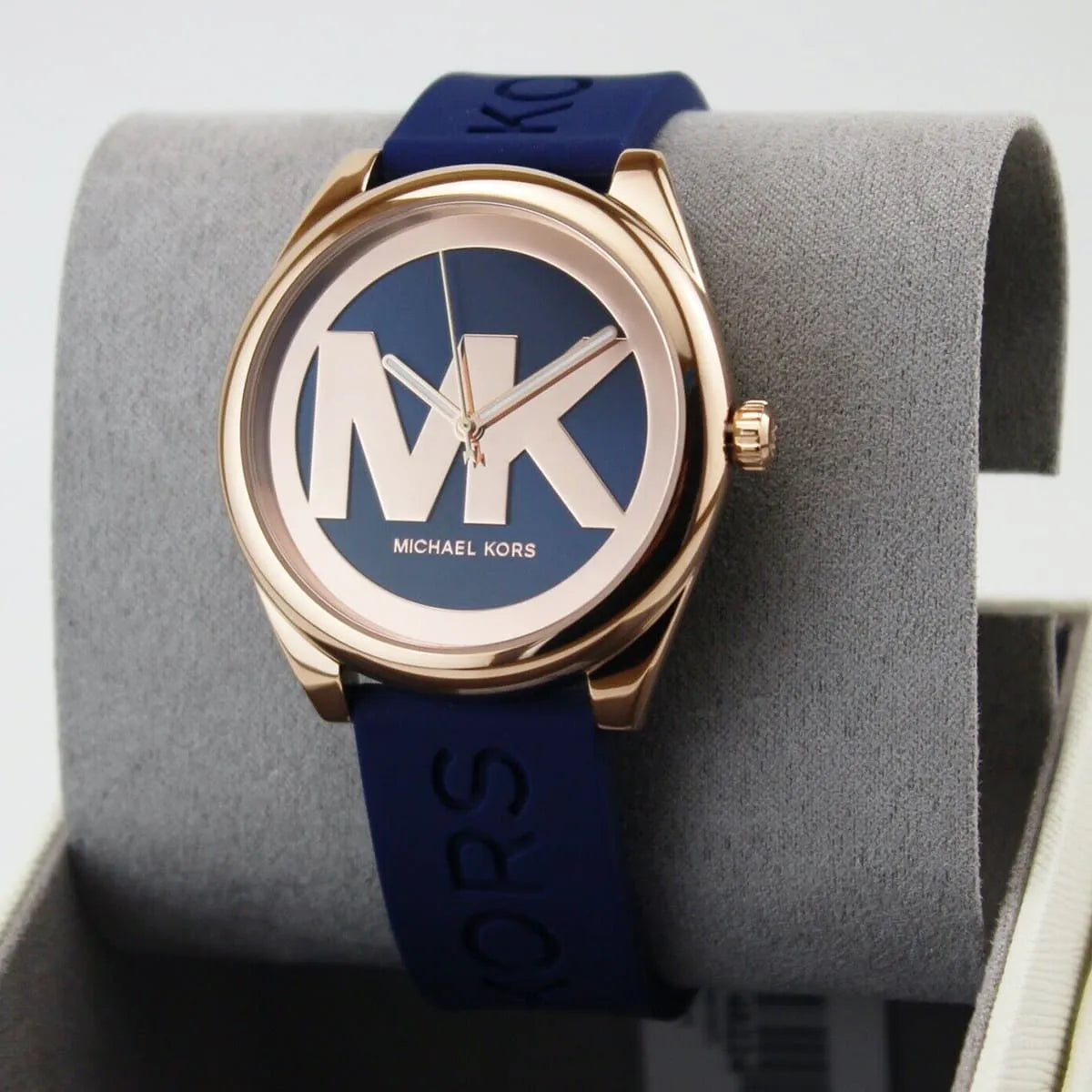  Shop Authentic Michael Kors Janelle Three Hand Blue Dial Blue Rubber Strap Watch For Women - MK7140 - Luxxuri