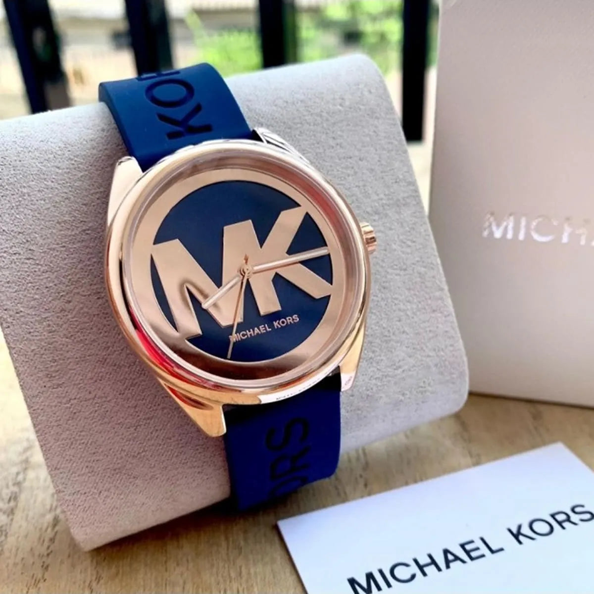  Shop Authentic Michael Kors Janelle Three Hand Blue Dial Blue Rubber Strap Watch For Women - MK7140 - Luxxuri
