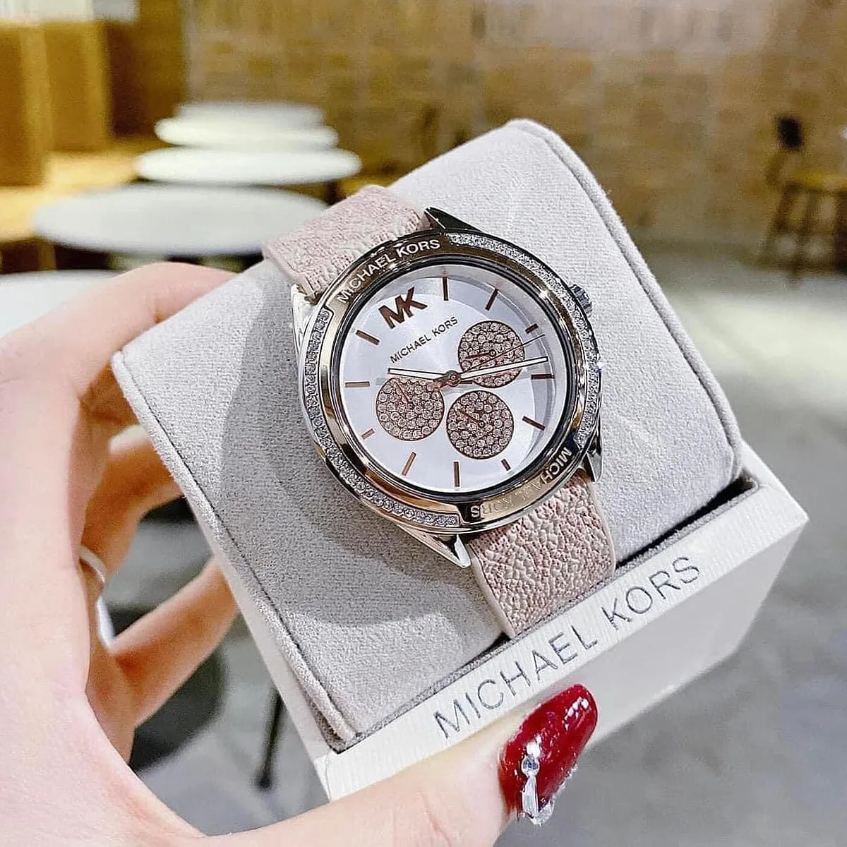  Shop Authentic Michael Kors Multifunction Silver Dial Pink Leather Strap Watch For Women - MK7206 - Luxxuri