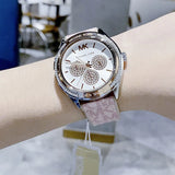  Shop Authentic Michael Kors Multifunction Silver Dial Pink Leather Strap Watch For Women - MK7206 - Luxxuri