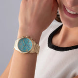  Shop Authentic Michael Kors Lexington Chronograph Blue Dial Gold Steel Strap Watch For Women - MK7216 - Luxxuri