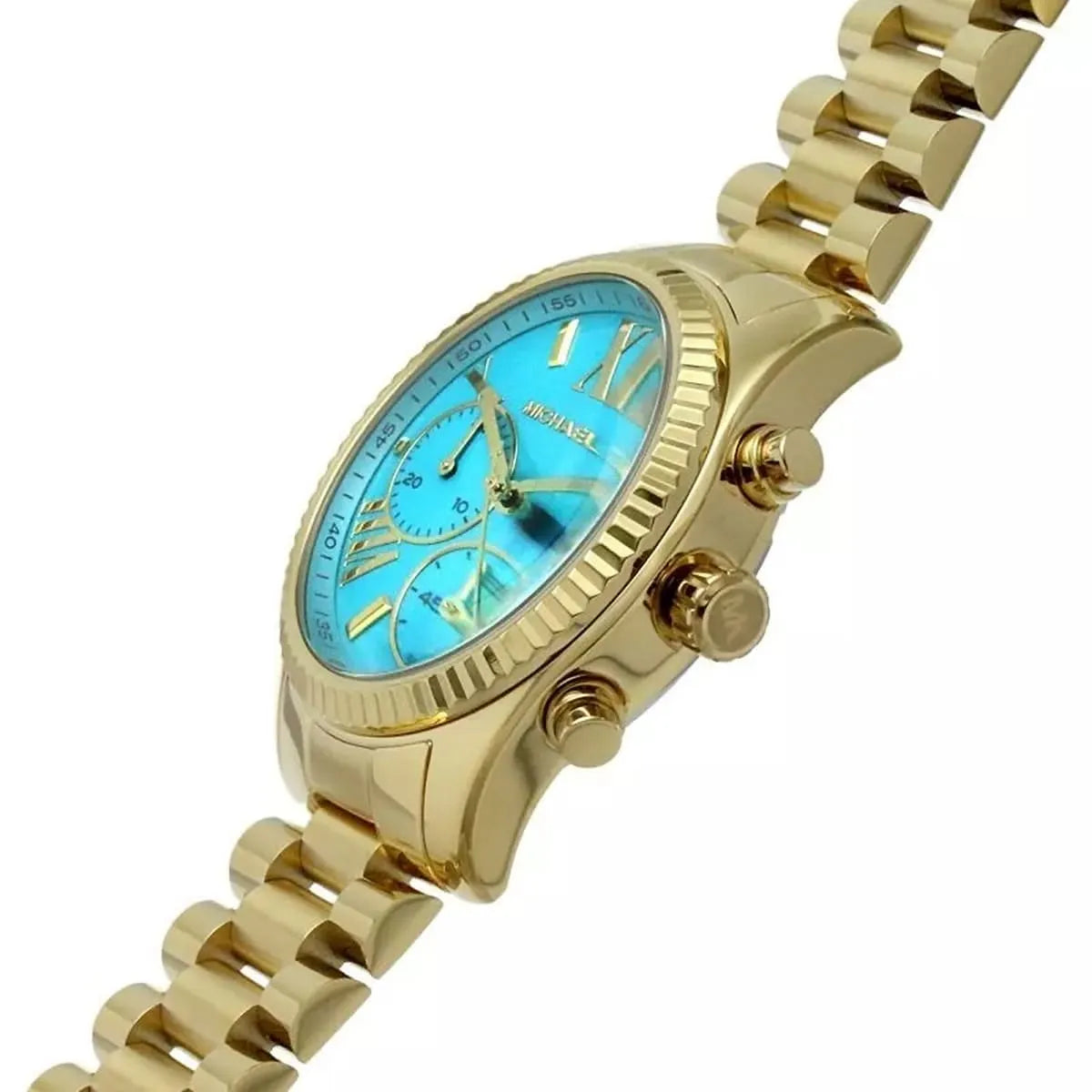  Shop Authentic Michael Kors Lexington Chronograph Blue Dial Gold Steel Strap Watch For Women - MK7216 - Luxxuri