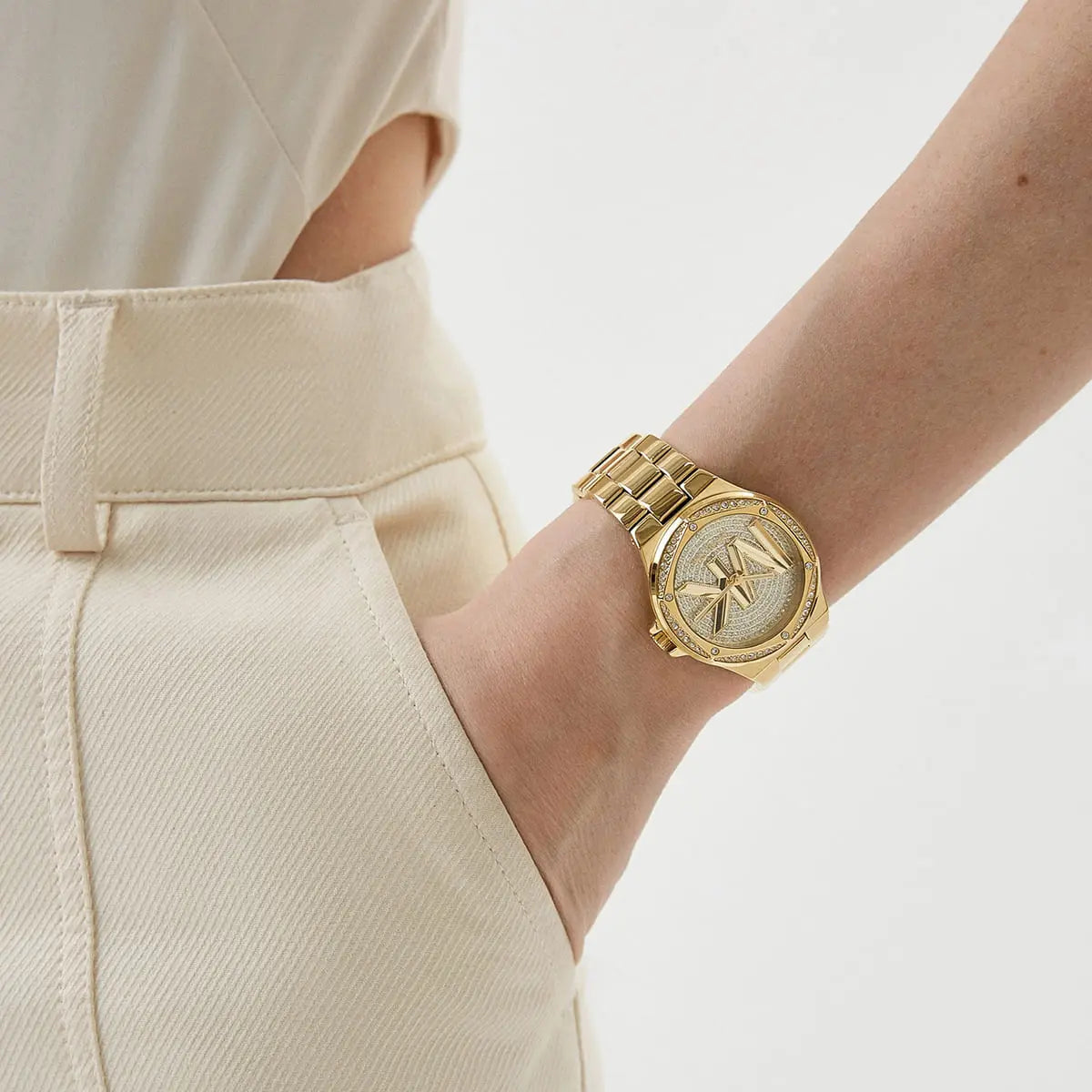  Shop Authentic Michael Kors Lennox Three Hand Gold Dial Gold Steel Strap Watch For Women - MK7229 - Luxxuri