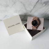  Shop Authentic Michael Kors Lennox Three-Hand Black Dial Rose Gold Steel Strap Watch For Women - MK7233 - Luxxuri