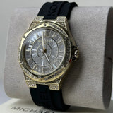  Shop Authentic Michael Kors Lennox Three Hand Crystals Silver Dial Black Silicone Strap Watch For Women - MK7247 - Luxxuri