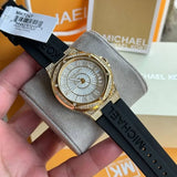  Shop Authentic Michael Kors Lennox Three Hand Crystals Silver Dial Black Silicone Strap Watch For Women - MK7247 - Luxxuri