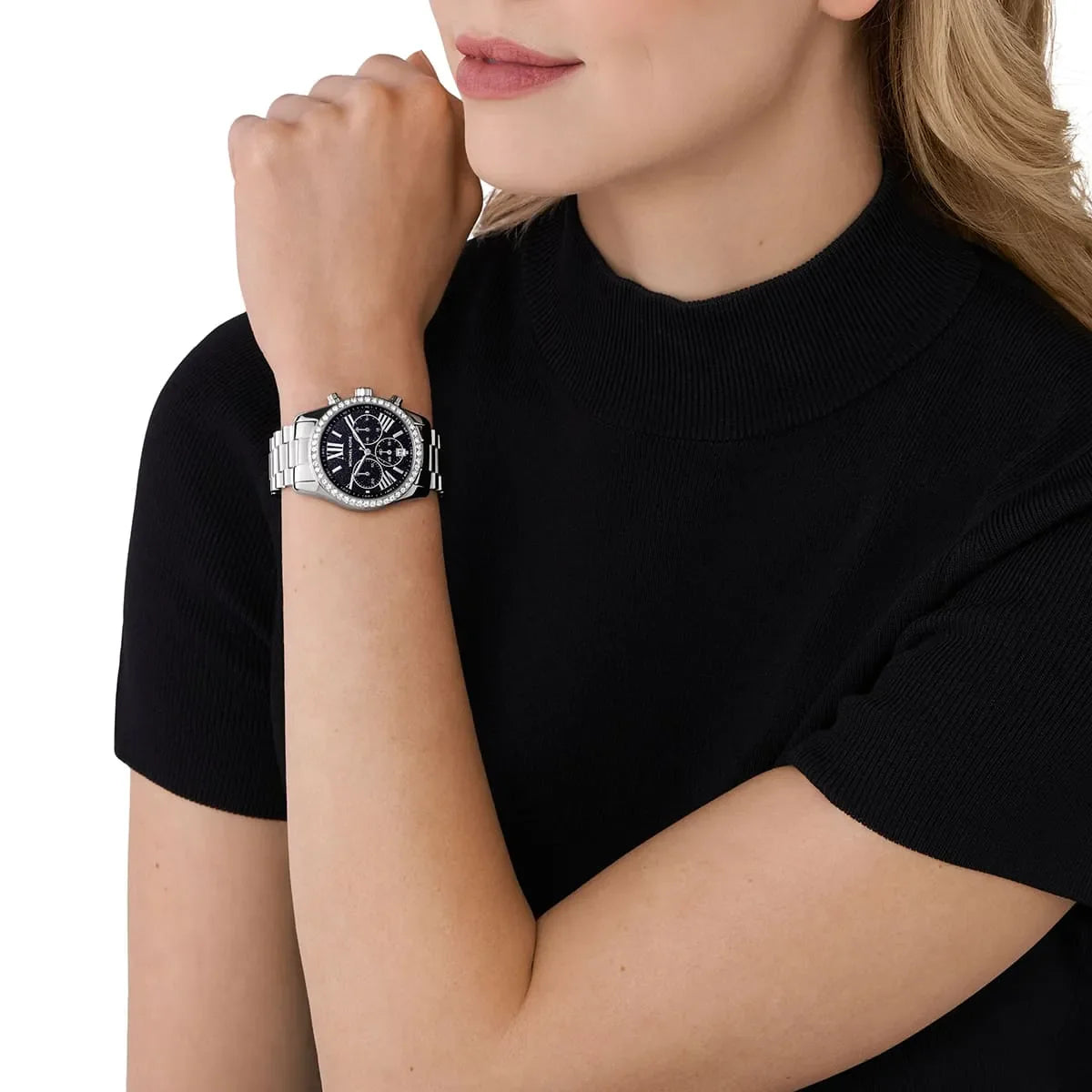  Shop Authentic Michael Kors Lexington Chronograph Black Dial Silver Steel Strap Watch For Women - MK7277 - Luxxuri