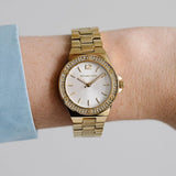  Shop Authentic Michael Kors Lennox Three-Hand Silver Dial Gold Steel Strap Watch For Women - MK7278 - Luxxuri