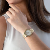  Shop Authentic Michael Kors Lennox Three-Hand Silver Dial Gold Steel Strap Watch For Women - MK7278 - Luxxuri