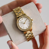  Shop Authentic Michael Kors Lennox Three-Hand Silver Dial Gold Steel Strap Watch For Women - MK7278 - Luxxuri
