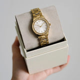  Shop Authentic Michael Kors Lennox Three-Hand Silver Dial Gold Steel Strap Watch For Women - MK7278 - Luxxuri
