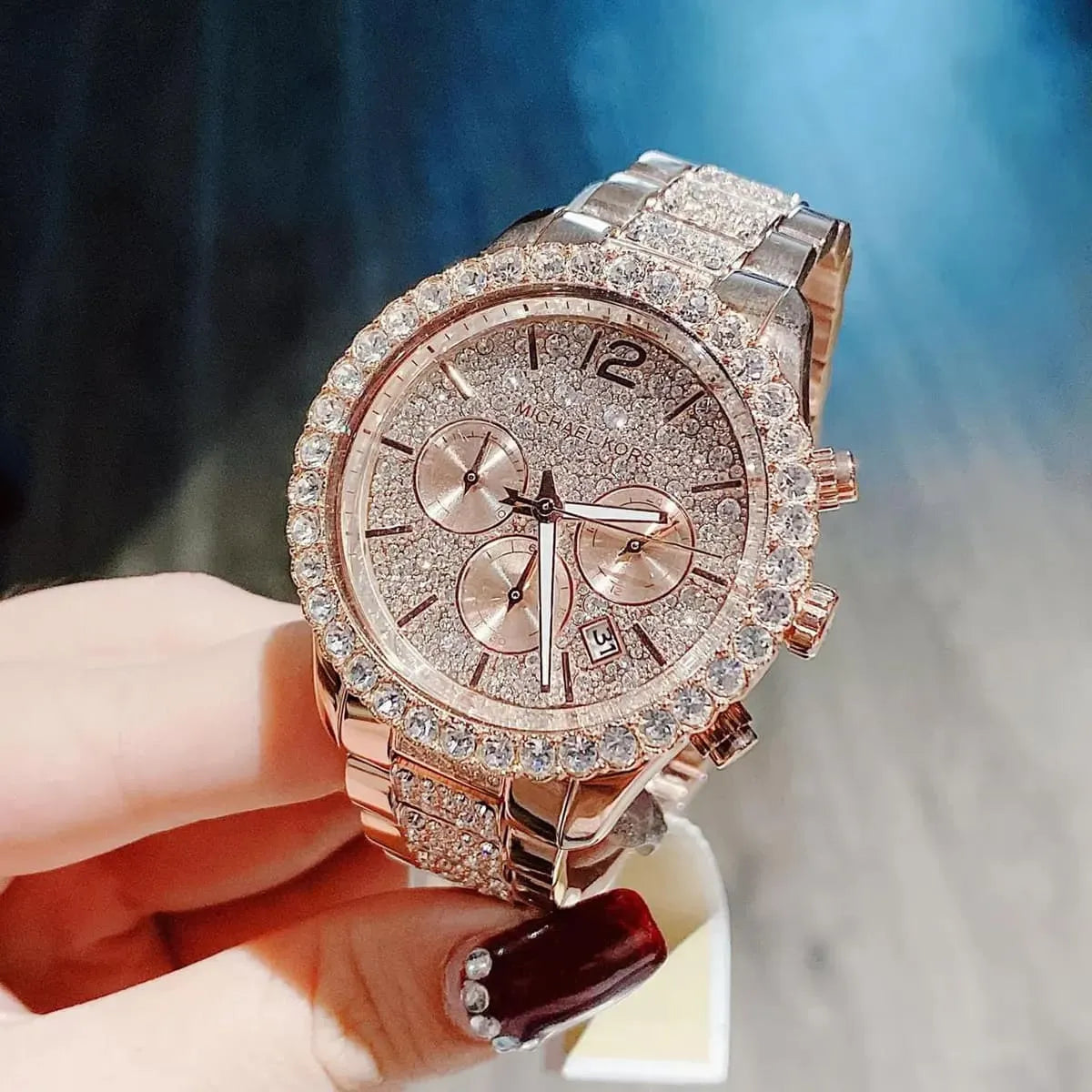  Shop Authentic Michael Kors Layton Chronograph Rose Gold Dial Rose Gold Steel Strap Watch For Women - MK7285 - Luxxuri