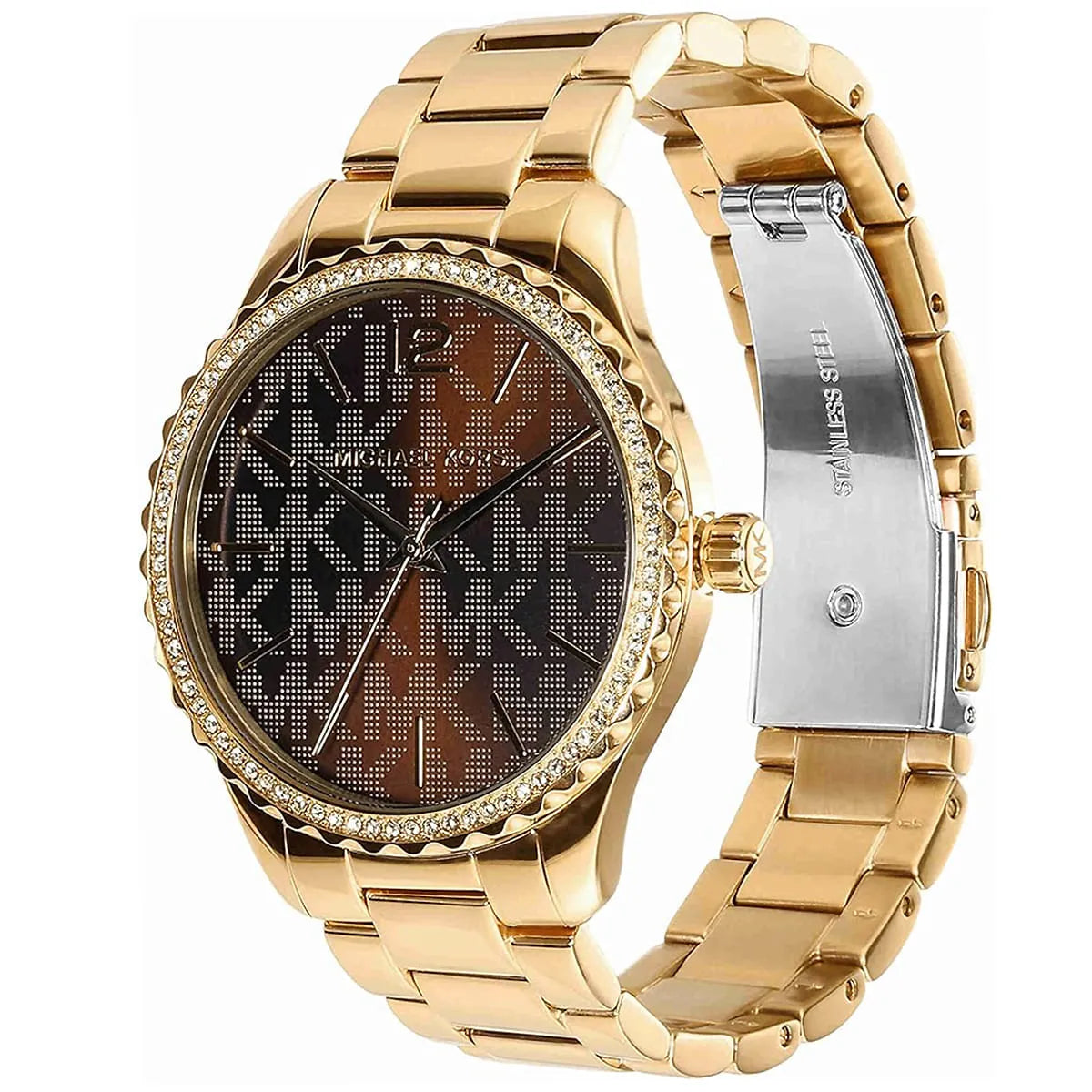  Shop Authentic Michael Kors Layton Chronograph Brown Dial Gold Steel Strap Watch For Women - MK7296 - Luxxuri