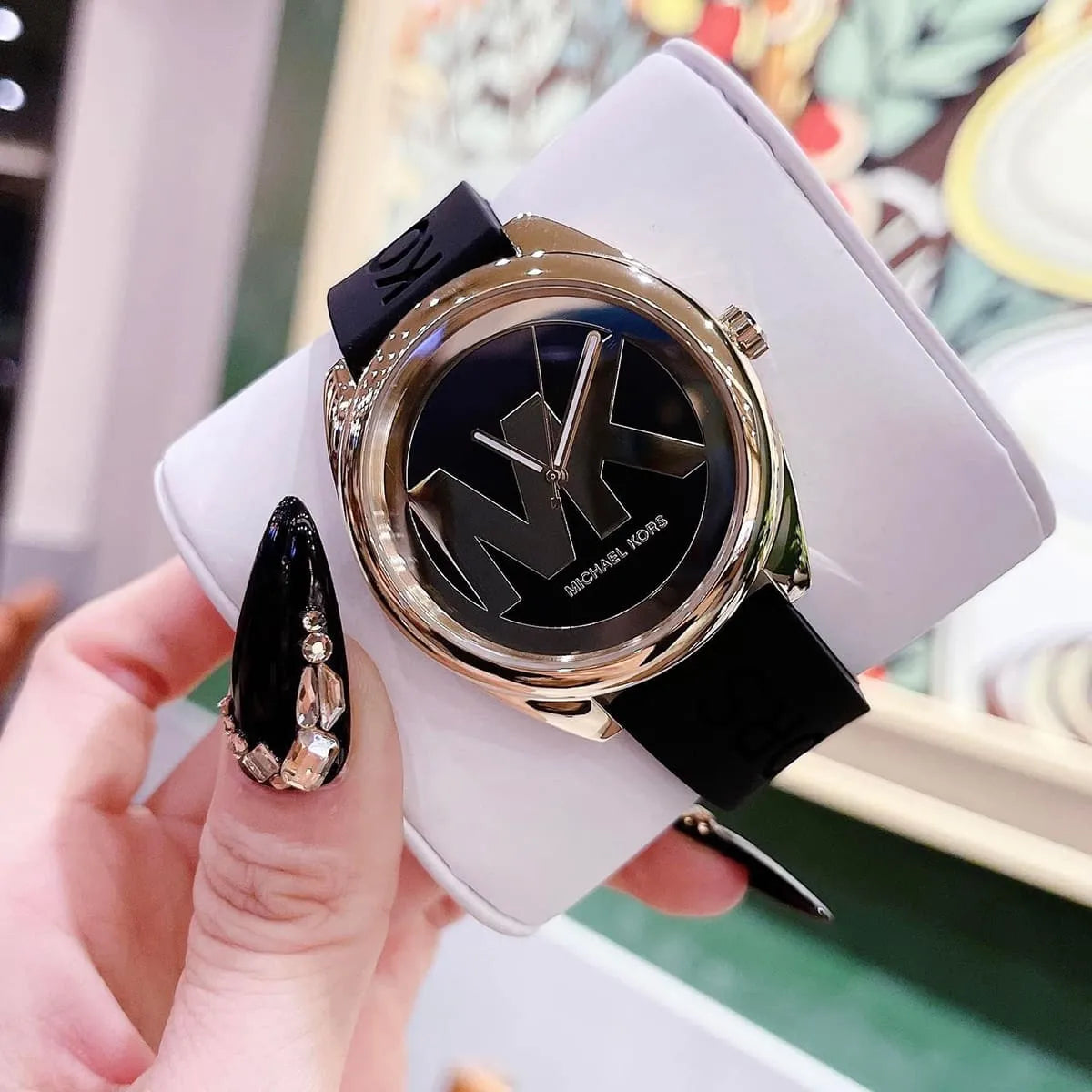  Shop Authentic Michael Kors Janelle Quartz Black Dial Black Rubber Strap Watch For Women - MK7313 - Luxxuri