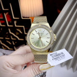  Shop Authentic Michael Kors Lennox Three-Hand Gold Dial Gold Mesh Bracelet Watch For Women - MK7335 - Luxxuri