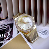  Shop Authentic Michael Kors Lennox Three-Hand Gold Dial Gold Mesh Bracelet Watch For Women - MK7335 - Luxxuri