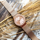  Shop Authentic Michael Kors Lennox Three Hand Rose Gold Dial Rose Gold Mesh Strap Watch For Women - MK7336 - Luxxuri