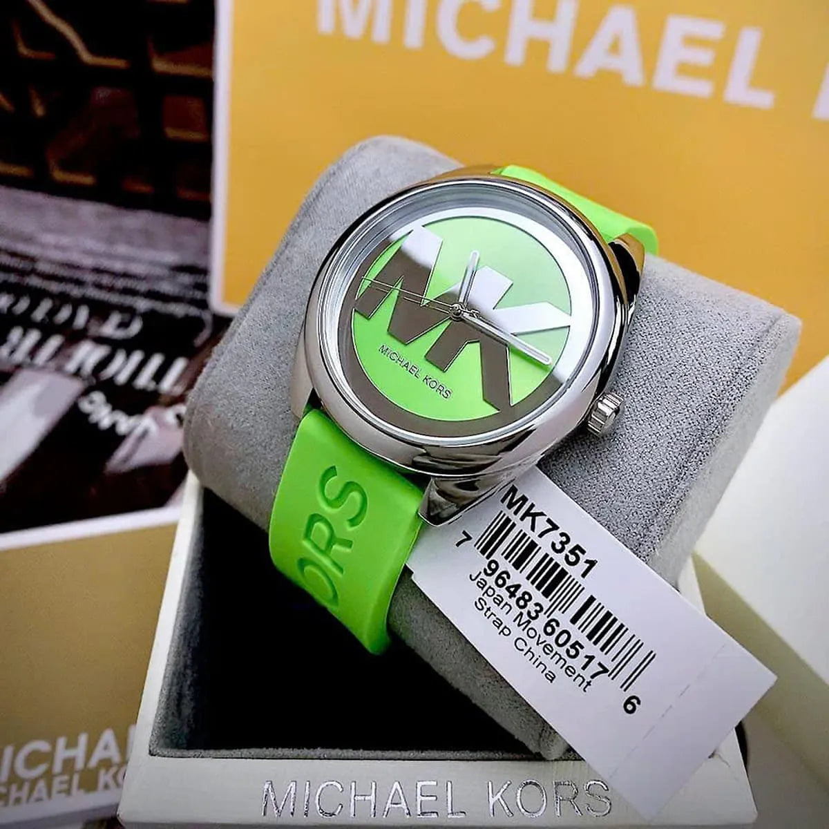  Shop Authentic Michael Kors Janelle Three Hand Neon Green Dial Neon Green Rubber Strap Watch For Women - MK7351 - Luxxuri