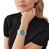 Shop Authentic Michael Kors Runway Chronograph Blue Dial Gold Steel Strap Watch For Women - MK7353 - Luxxuri