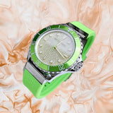  Shop Authentic Michael Kors Everest Three Hand Crystals Silver Dial Green Silicone Strap Watch For Women - MK7360 - Luxxuri