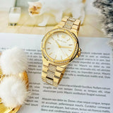  Shop Authentic Michael Kors Lenox Three Hand Silver Dial Gold Steel Strap Watch For Women - MK7361 - Luxxuri