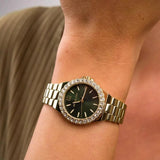  Shop Authentic Michael Kors Lennox Quartz Green Dial Gold Steel Strap Watch For Women - MK7395 - Luxxuri