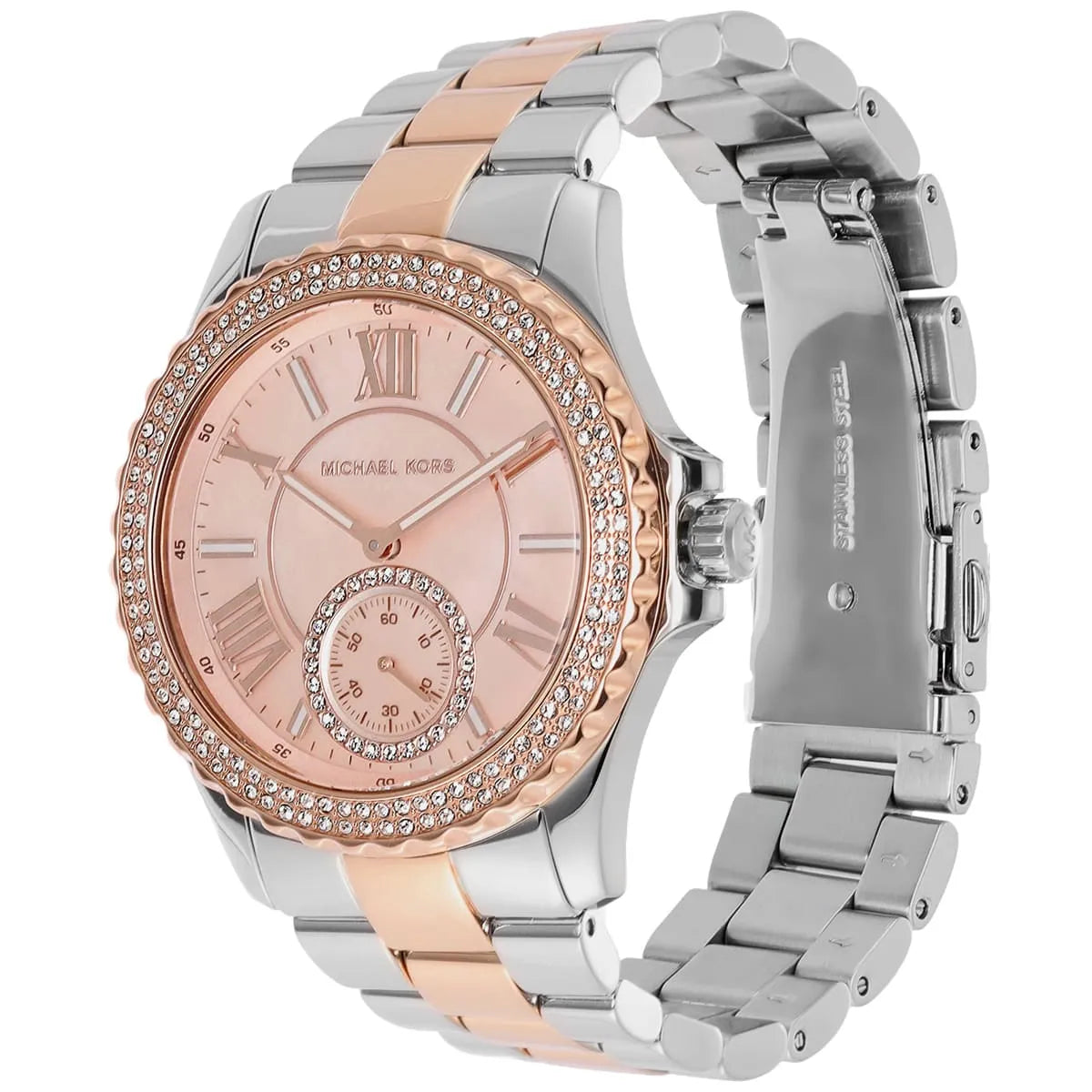  Shop Authentic Michael Kors Everest Three Hand Rose Gold Dial Two Tone Steel Strap Watch For Women - MK7402 - Luxxuri