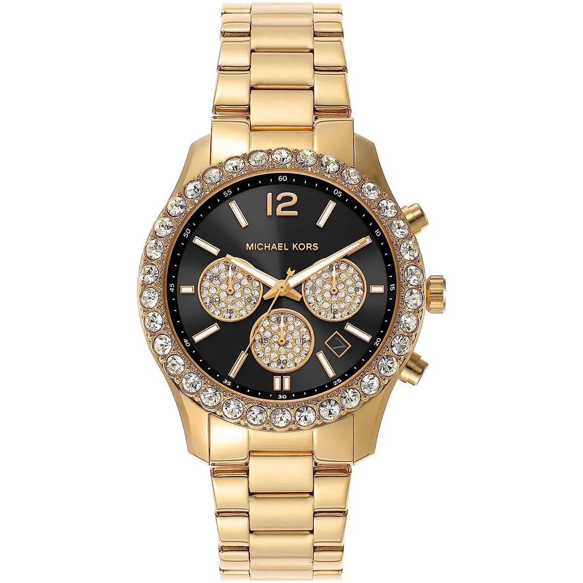  Shop Authentic Michael Kors Berkley Chronograph Black Dial Gold Steel Strap Watch For Women - MK7414 - Luxxuri